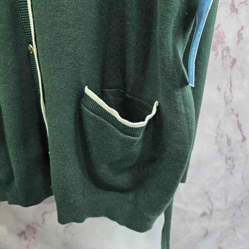 Draper James Sweater Womens 2X Dark Green Cardigan Tie Bow White Trim - Picture 4 of 14